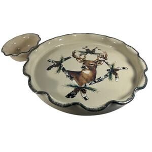 Home & Garden Party Chip & Dip Set Northwoods VTG Stoneware Deer Design Rare